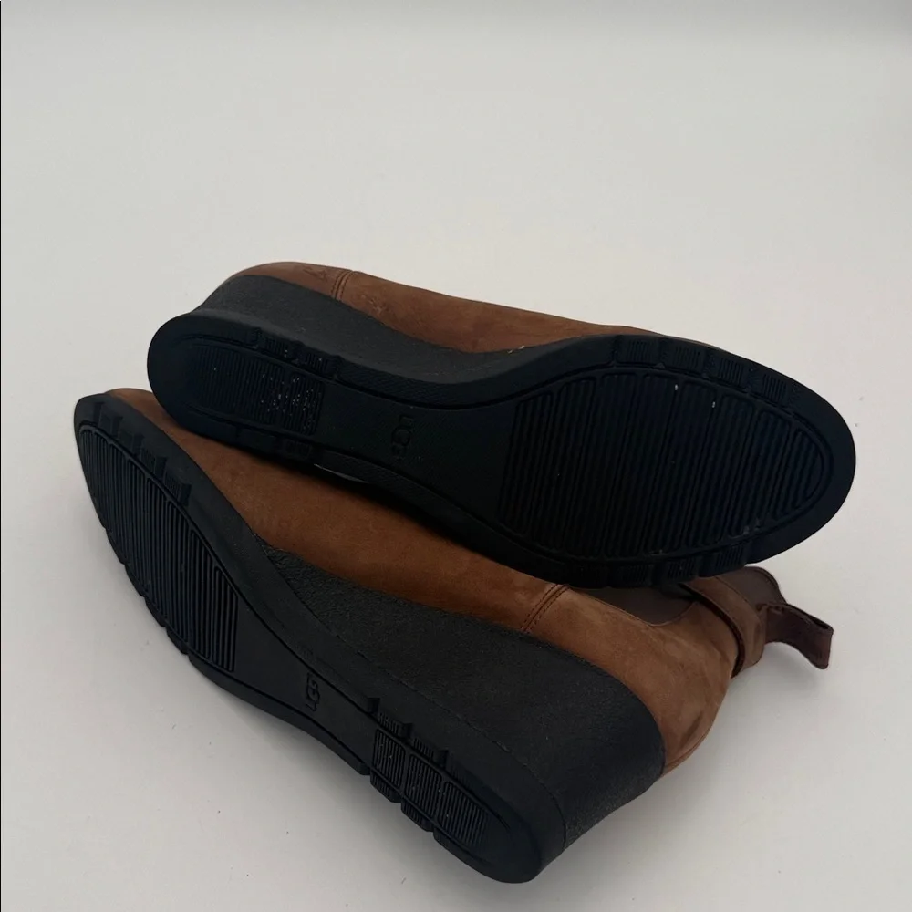 Ugg Brown Suede Ankle Boots wedge women 10 pull on winter casual office Y2K